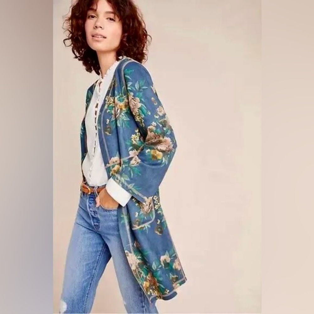 Anthropologie Monarc Emilie Sueded Duster Kimono jacket, Navy floral